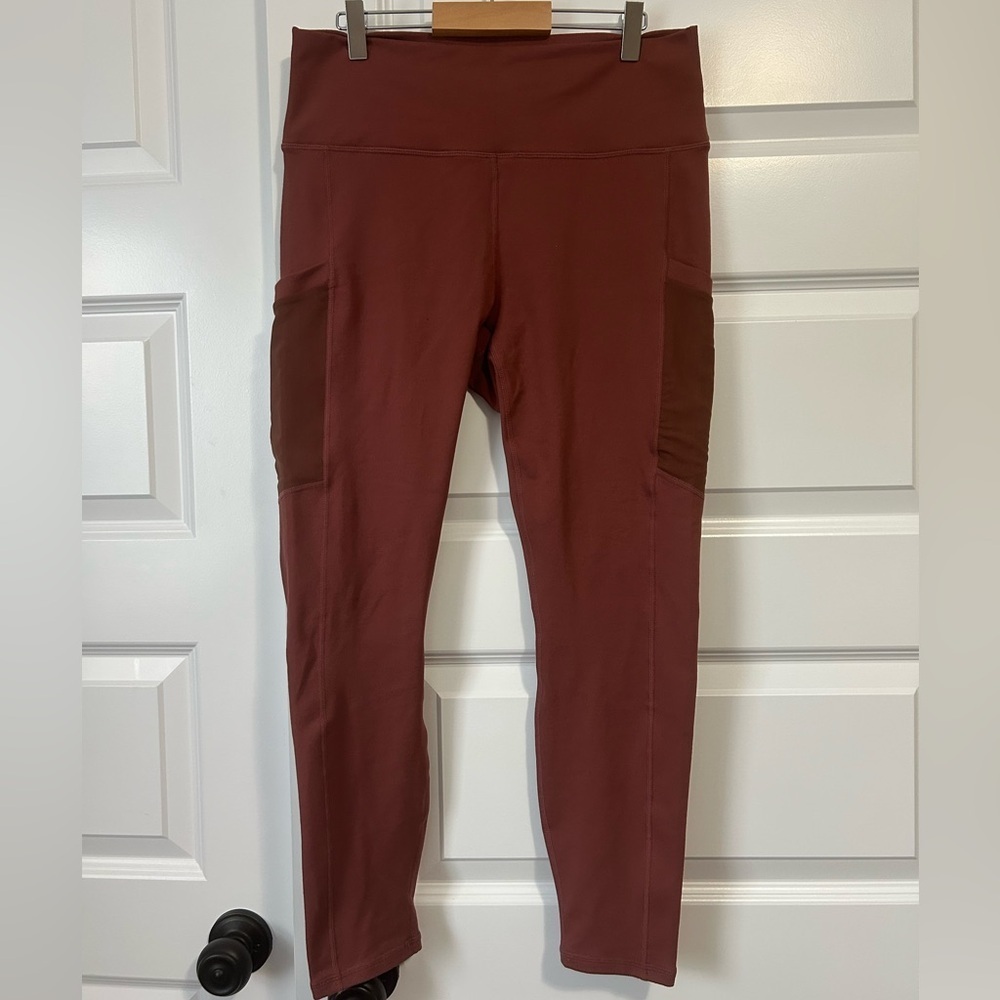 Fabletics PowerHold High Waist Leggings in Deep Burgundy/Rust